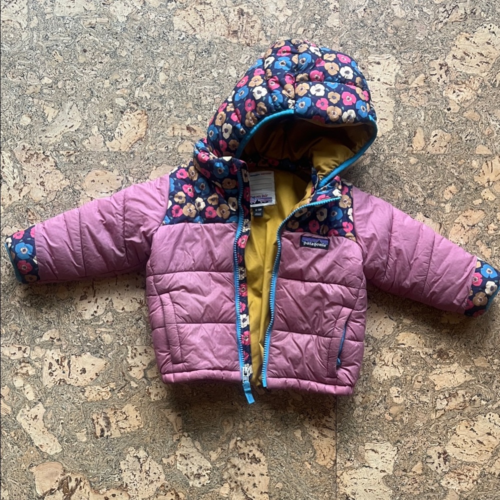 Patagonia Pink Floral Jacket with Yellow Lining